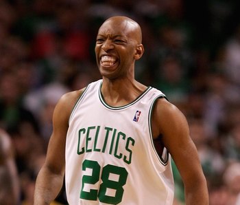 BOSTON - MAY 8: Sam Cassell #28 of the Boston Celtics reacts during the game against the Cleveland Cavaliers in Game Two of the Eastern Conference Semifinals during the 2008 NBA Playoffs on May 8, 2008 at the TD Banknorth Garden in Boston, Massachusetts. The Celtics won 89-73. NOTE TO USER: User expressly acknowledges and agrees that, by downloading and or using this Photograph, user is consenting to the terms and conditions of the Getty Images License Agreement. (Photo by Elsa/Getty Images)